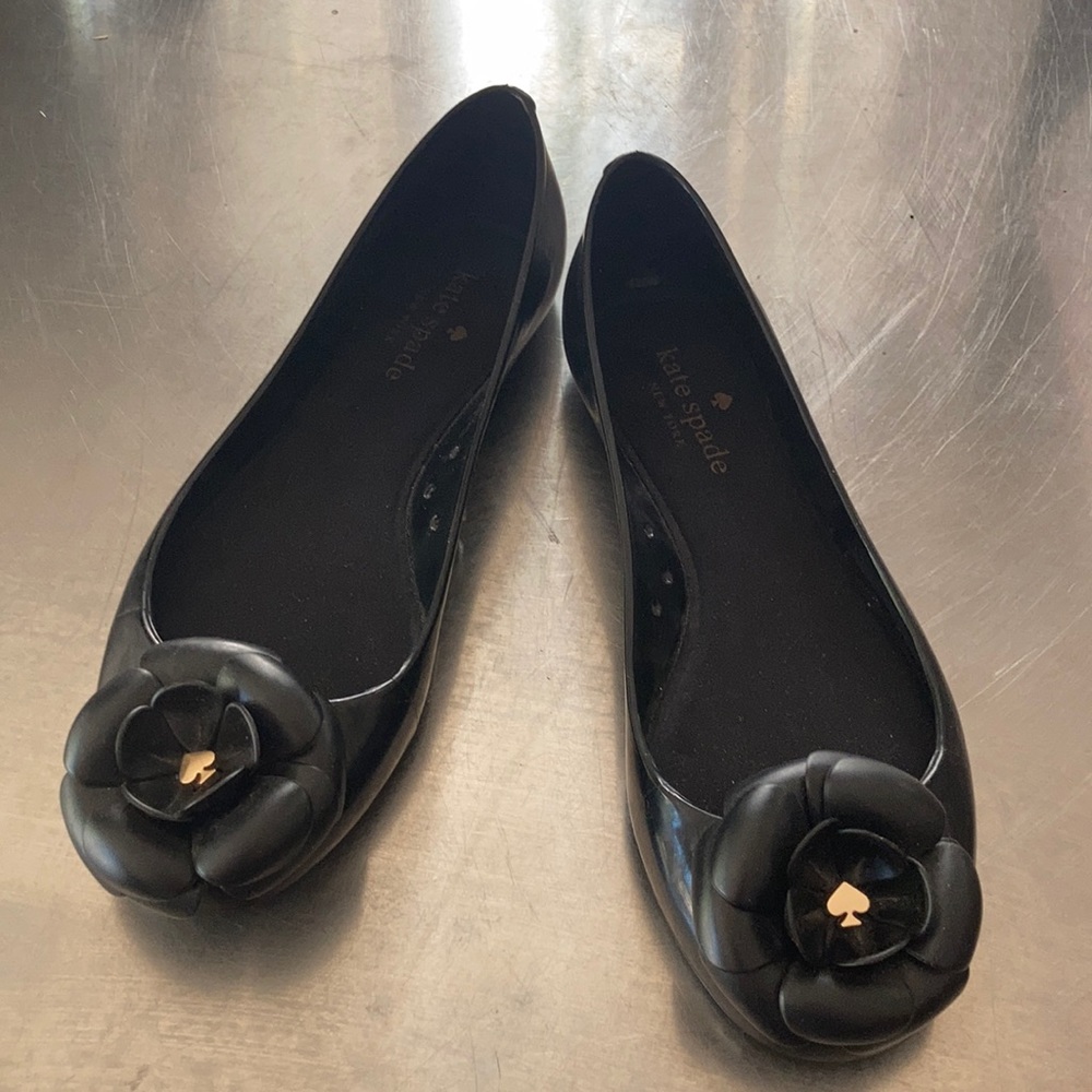 Black rubber Kate Spade flats sz 8